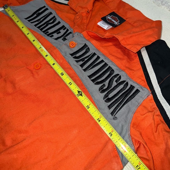 Harley Davidson 100% Cotton Kids Orange Black and Gray Button up Shirt w Collar - Picture 4 of 6